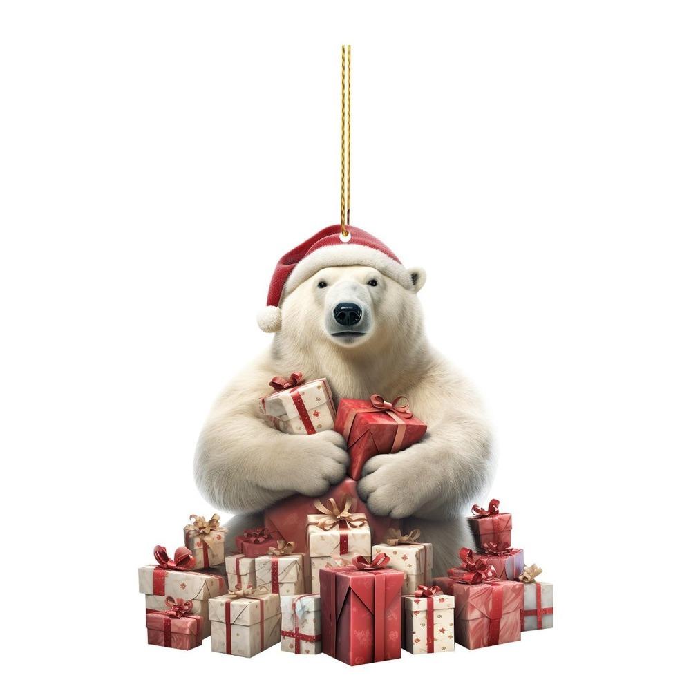 5PCS Cute Polar Bear Hanging Pendants 2D Acrylic Xmas Tree Ornament for Cars Backpacks