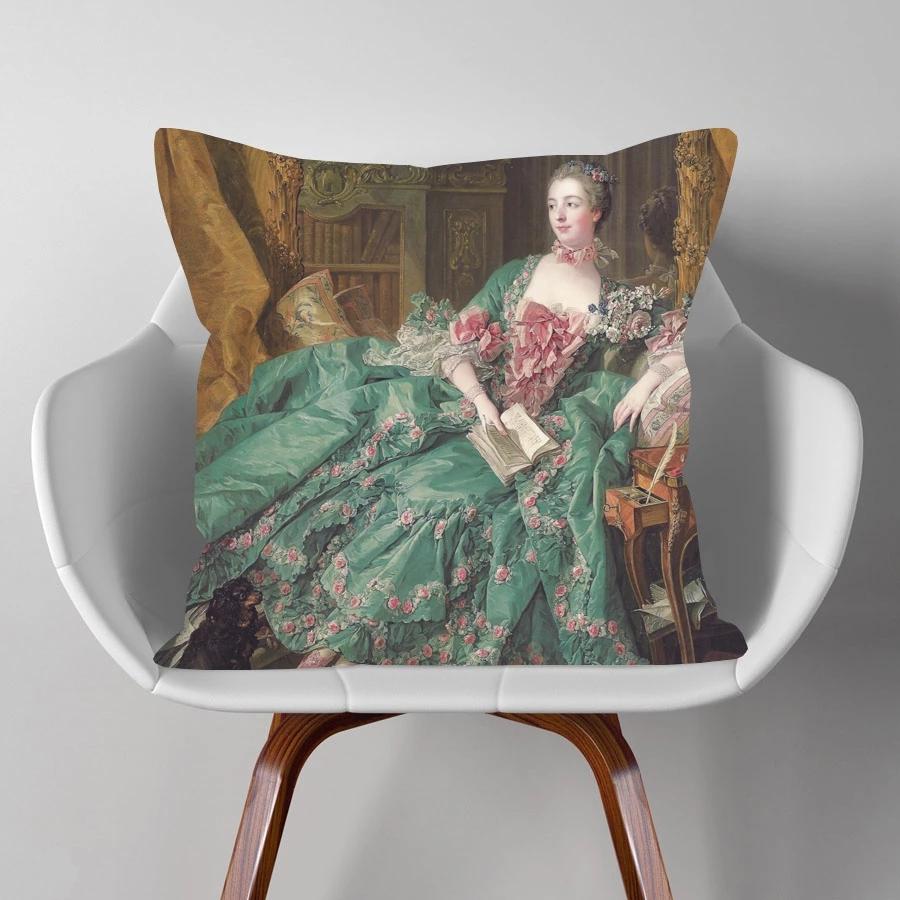 European Royal Lady Madame Woman Beauty Portrait Painting Cushion Cover Rococo Style Decorative Pillows For Sofa Xcm