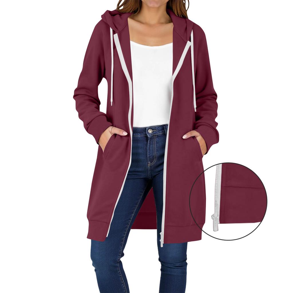 Women's Zip Up Hoodies Long Sleeve Long Tunic Sweatshirts Oversized Fleece Casual  Fall Jacket Coat With Pocket
