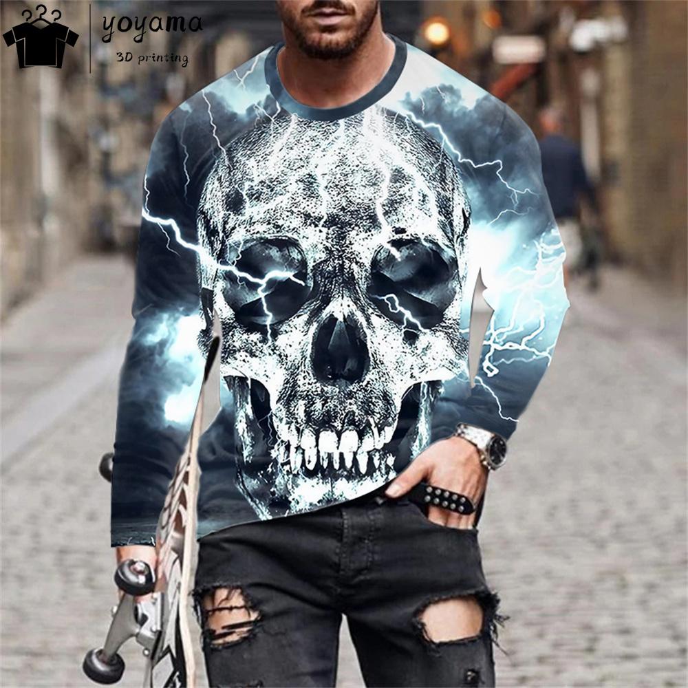 Fashion Skull Print Men's Clothing 3D Print Skull Graphic T Shirts Gothic Men's Clothing Y2k Mens Clothing Long Sleeve T-shirt