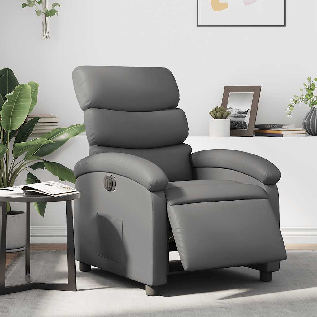 Electric Recliner Chair Grey Faux Leather