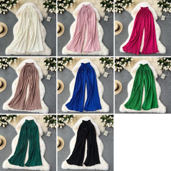 Женские брюки, эластичные брюки с высокой талией, регулируемый шнурок, плиссированные стильные широкие брюки, однотонные повседневные брюки