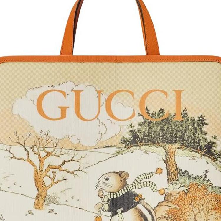 Gucci Animal Print Magnetic Closure Canvas Tote Bag Kids bags Cream Beige 605614-FACNA-8445