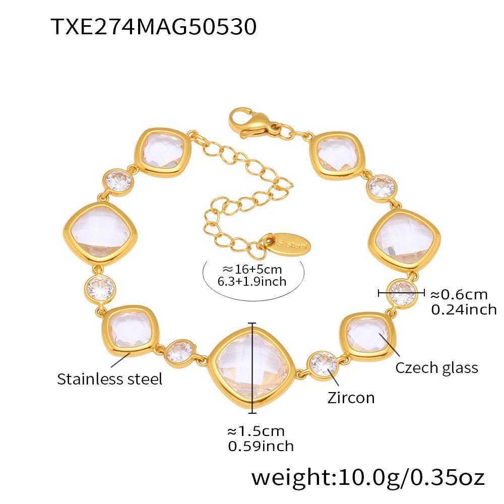 High Shine Faceted Czech Glass Beads Bracelet Multi Faceted Transparent Gem Cut Stainless Steel Bangle for Women Tarnish Free