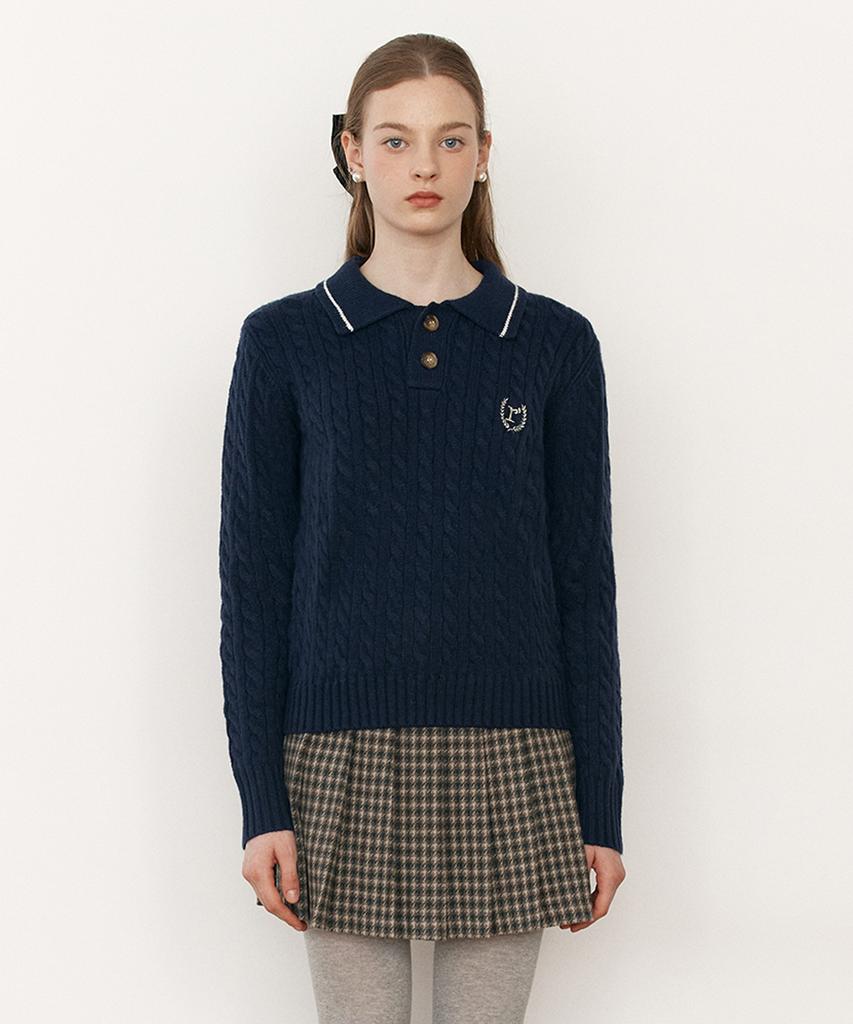 ROLAROLA Logo Collar Cable Knit Navy