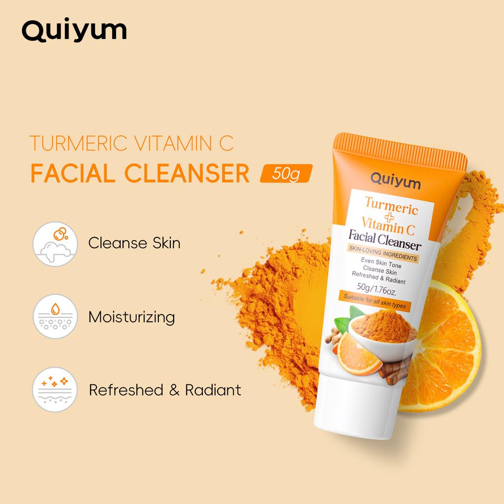 QUIYUM Очищающее средство для умывания лица с куркумой и витамином С (50г) - Увлажнение, уход за порами и осветление