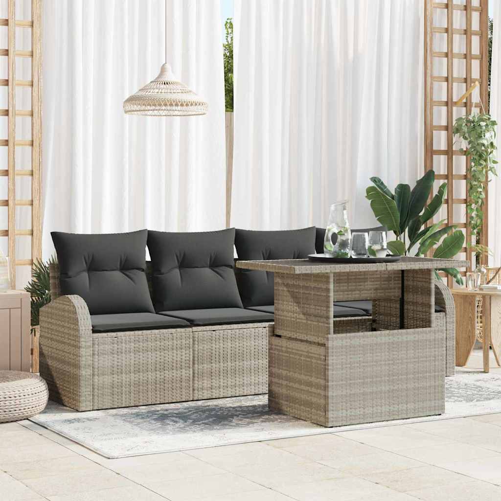 Garden Sofa Set with Cushions 5 pcs Light Grey Poly Rattan