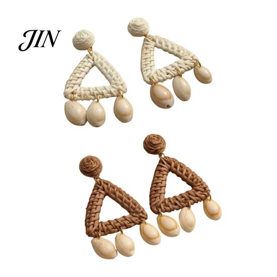 Handmade Boho Earrings Raffia Bohemian Dangle for Women, Wicker Rattan Triangle Drop Earrings, Summer Beach Jewelry Lightweight
