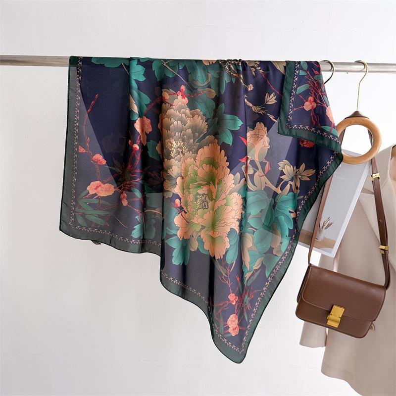 90*90cm Women Square Silk Scarf Lady Foulard Neck Hair Scarves Design Printed Kerchief Fashion Girl Hair Ribbon Headband Bandana