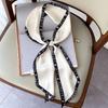 Elegant Narrow Silk Scarf Women Vintage Style Long Triangle Necktie Hair Band Lightweight Accessory In Green Brown
