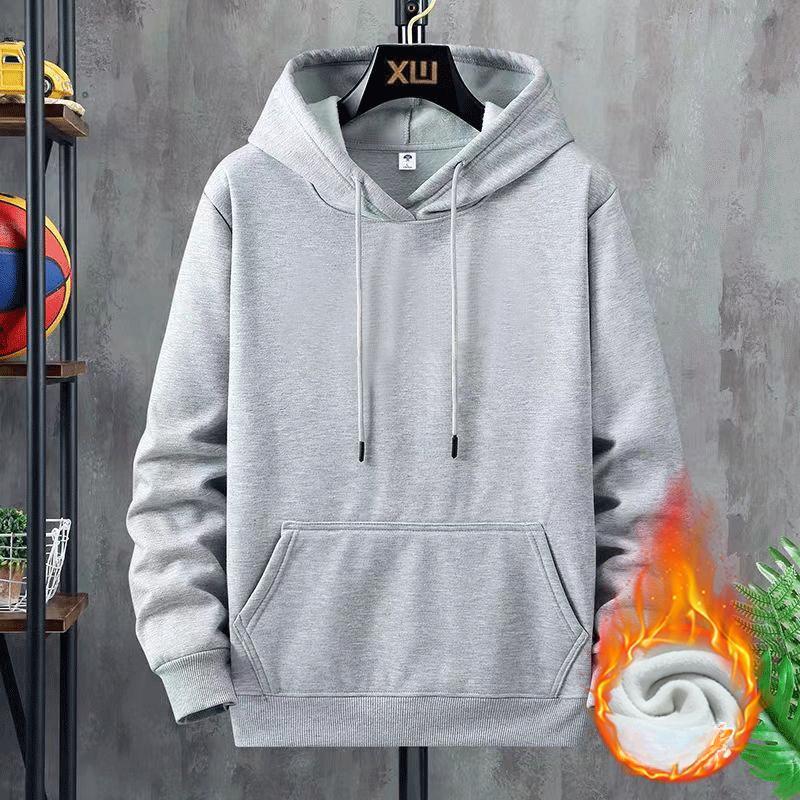8XL Autumn and Winter Hooded Sweater Men's Solid Color Plus Velvet Warm Top All-match Youth Loose Large Size Hoodie Sports Jacket