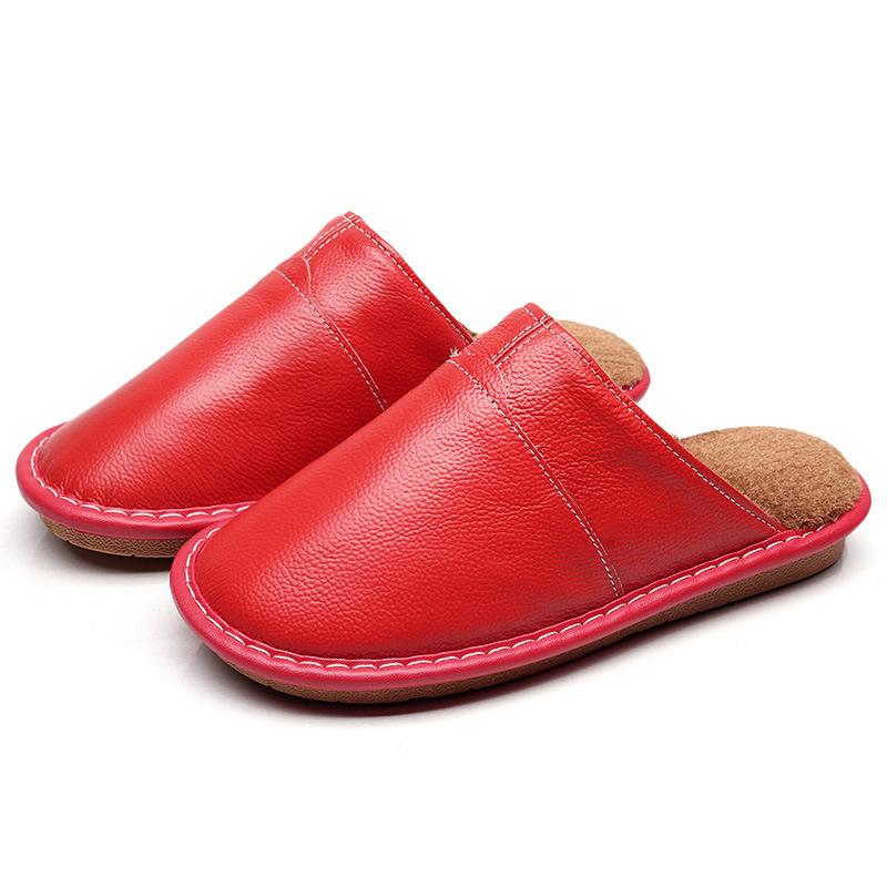 Мужские и женские осенне-зимние парные кожаные непромокаемые хлопковые тапочки, домашняя теплая нескользящая плюшевая обувь на толстой подошве