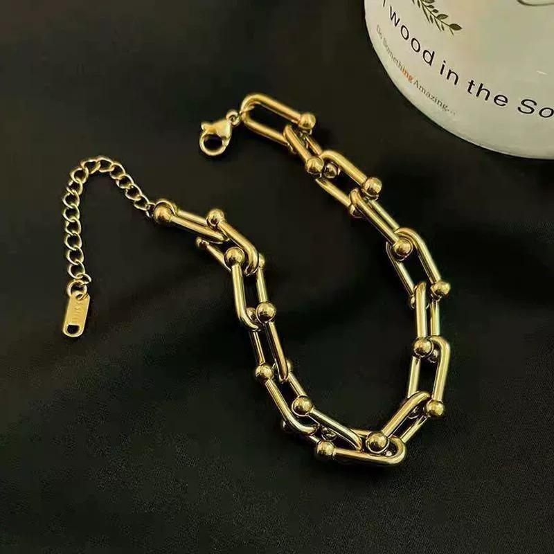 Stainless Steel U-Shaped Horseshoe Bracelet Punk Non-Fading Link Chain Adjustable Bracelet For Woman Girl Jewelry Party Gift