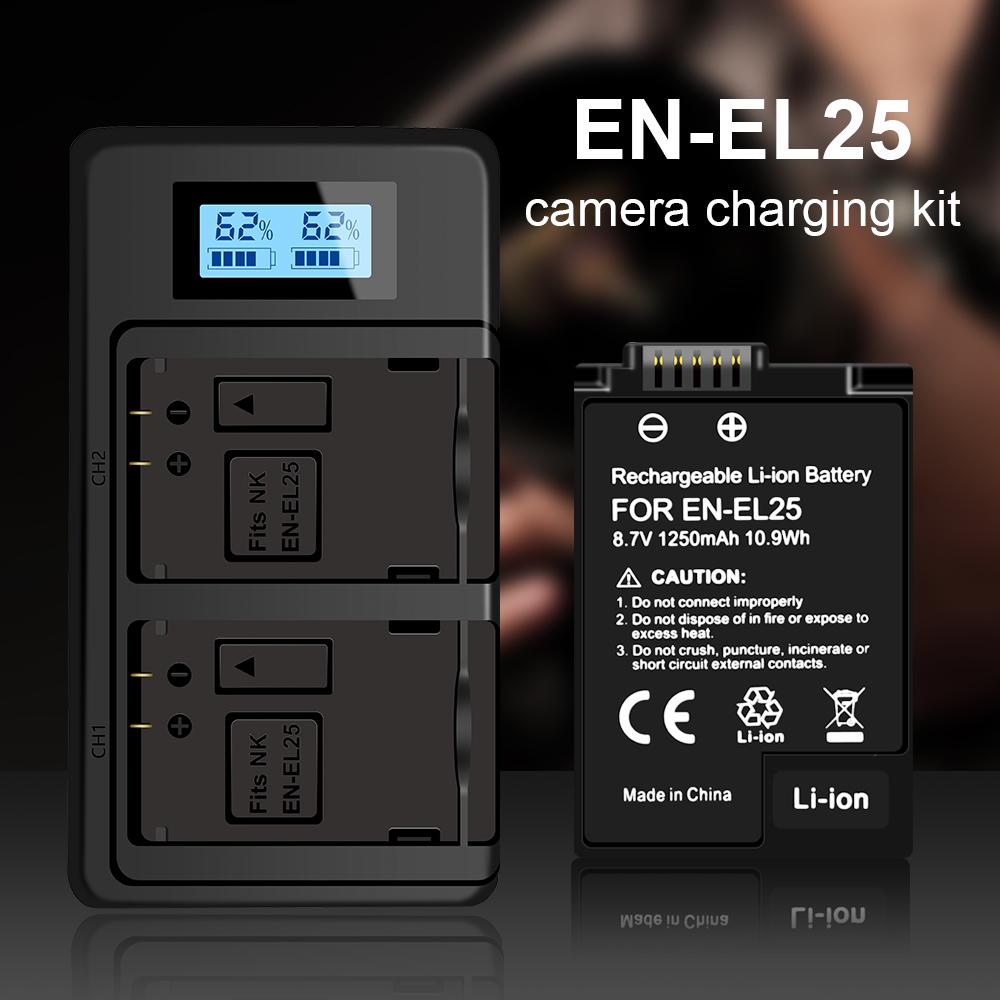 PALO EN-EL25 ENEL25 8.7V Rechargeable Li-ion Battery with LCD USB Smart Charger for Nikon Z50 ZFC Z 50 Z FC MH-32 Camera Charging Kit