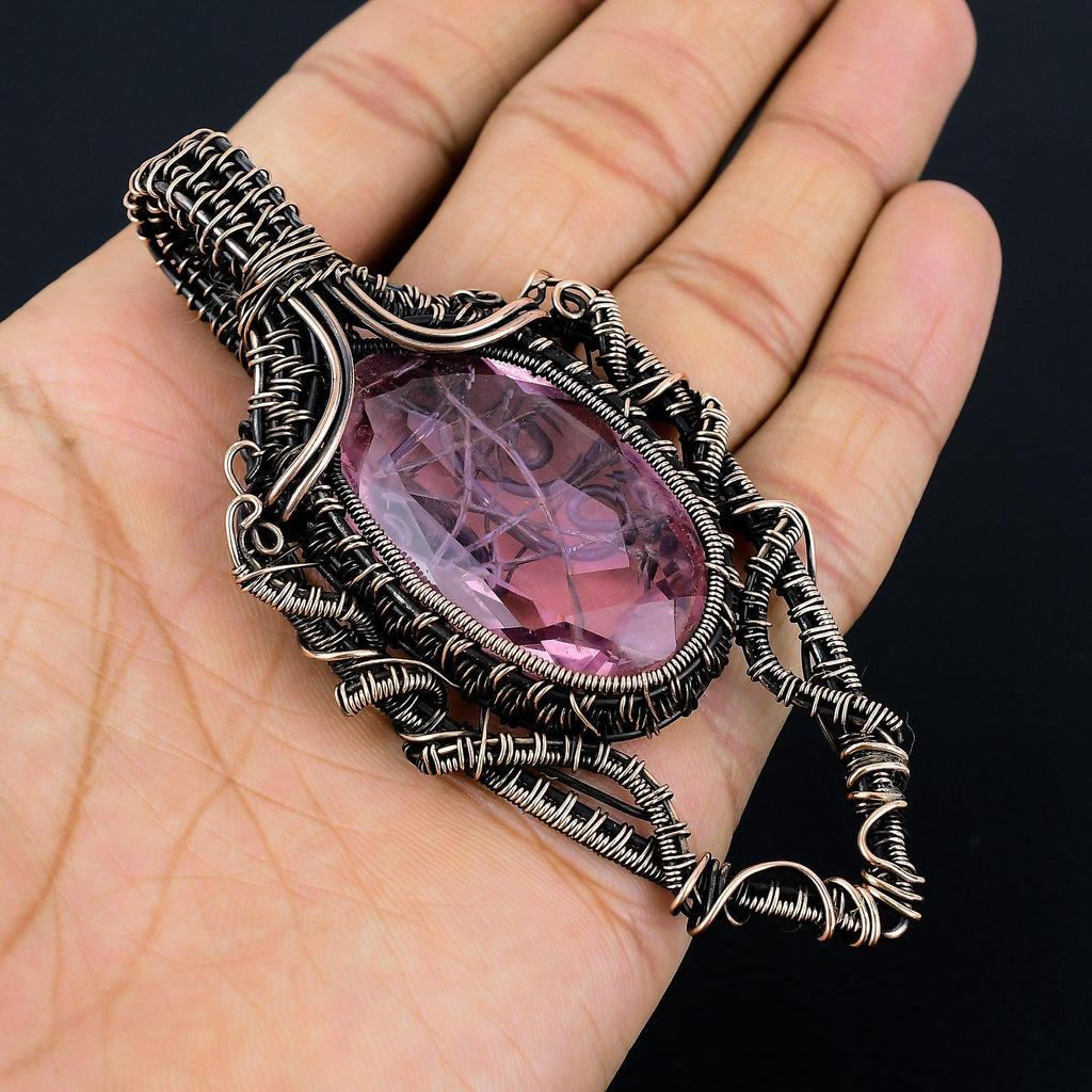 Kunzite Pendant Gemstone Jewelry, 999 Copper Wire Wrapped Pendant, Gift For Women Handmade Pendant