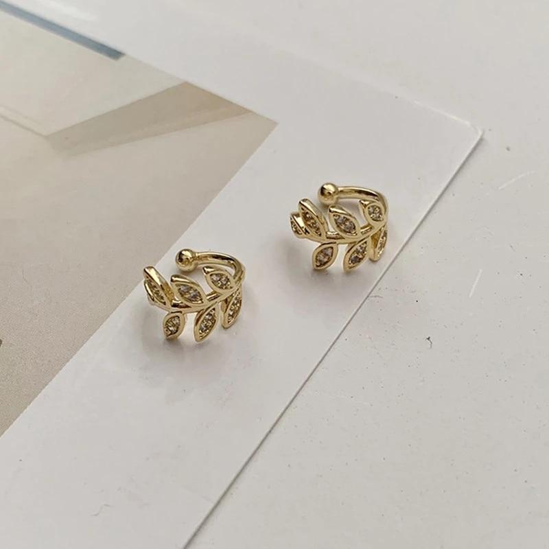 925 Sterling Silver Leaf Earcuff Clips On Earrings For Women Sweet Cute Student Jewelry