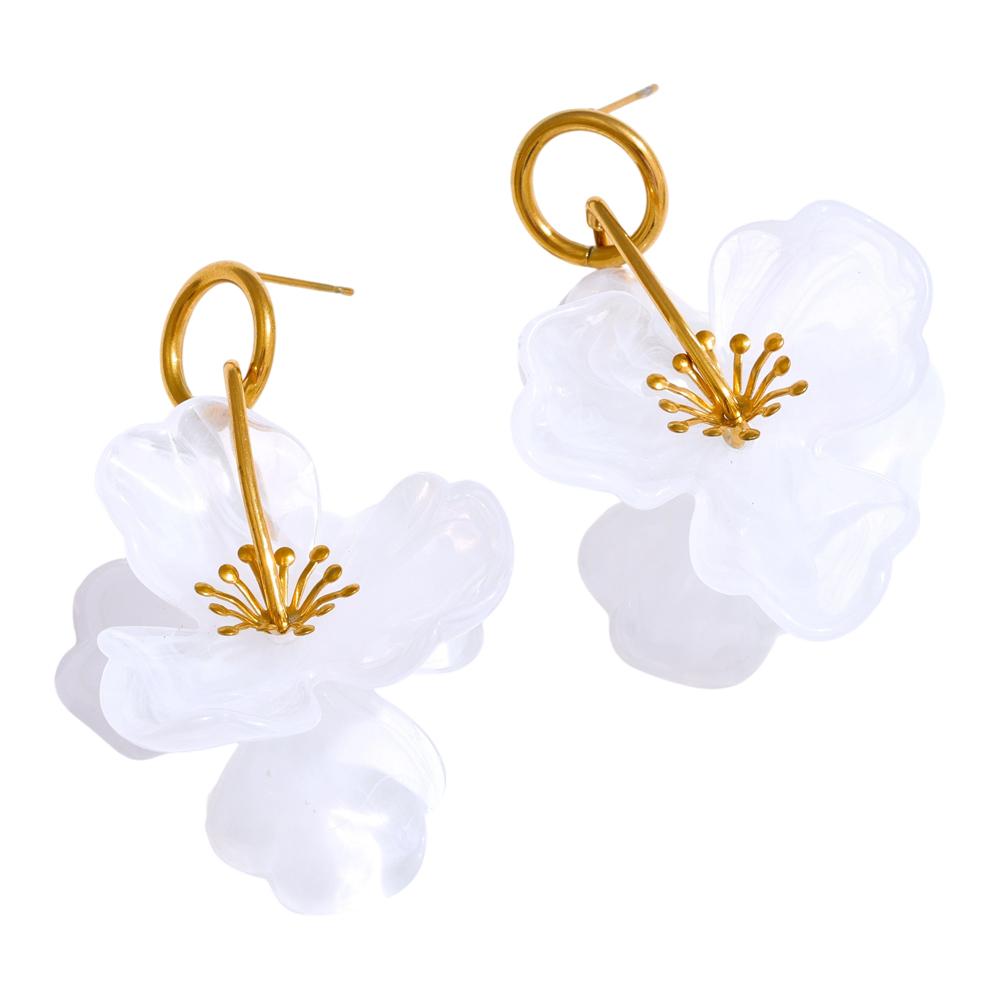 Yhpup Arrivals White Resin Flower Dangle Earrings for Women Stainless Steel Summer Popular Jewelry Recommend