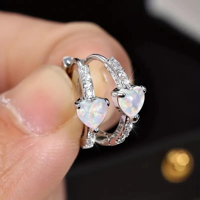 Трендовые красочные серьги-кольца с сердцем из имитации опала, милые романтичные украшения для ушей, женские аксессуары, универсальная бижутерия для вечеринок, подарки