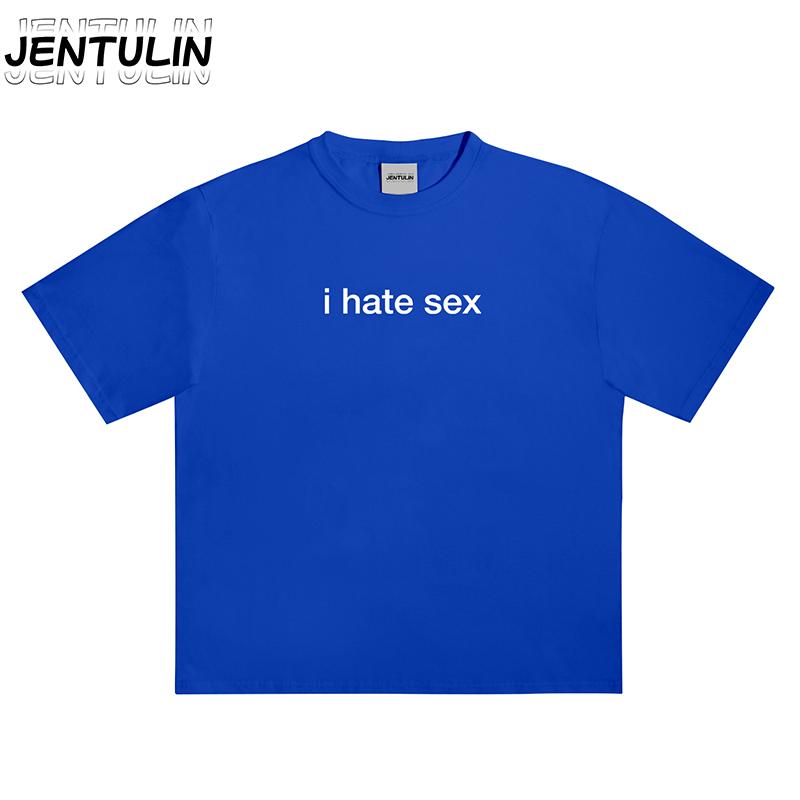 Harajuku Cotton I hate Sex Letter Print Unisexs Short Sleeved Tshirt Punk Hip Hop Streetwear Clothing Y2K Gothic Loose Top Unisex
