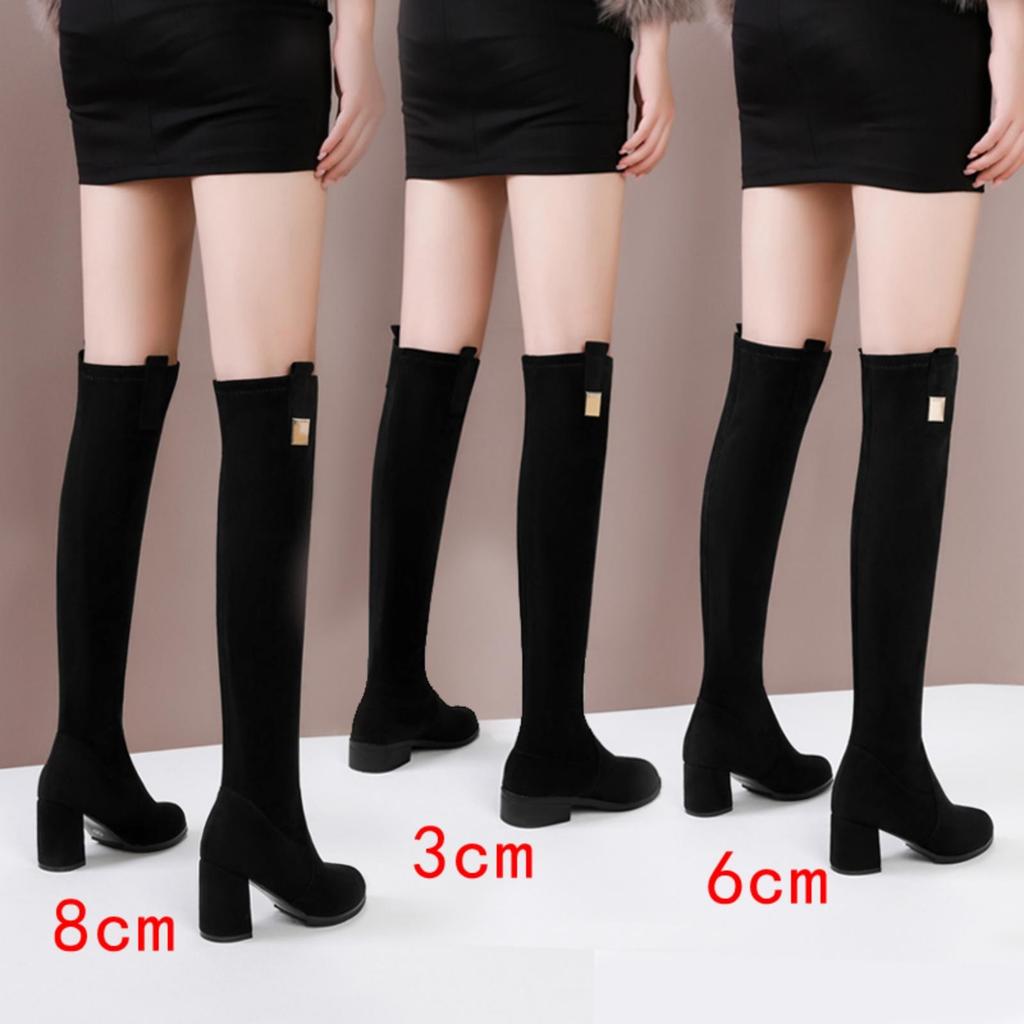 Womens Long Boots High Heel Long Boots Women'S Knee High Boots Autumn And Winter Heels Long Tube Thin Thick Thigh High Boots