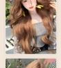 Champagne Color Long Curly Wig with Air Bangs - Korean Style for Women