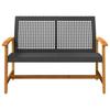 Garden Bench Black 112 cm Poly Rattan and Acacia Wood