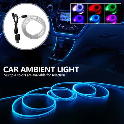RGB LED Оптоволоконная Автомобильная Светодиодная Лента Окружающего Освещения Многоцветная Декорация Приборной Панели Салонное Освещение Настроения 1/2/3/4/5 Метров Индивидуальная Длина