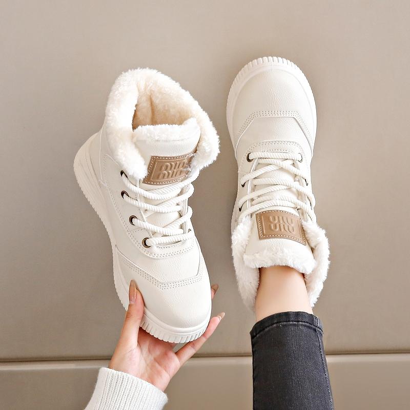 CRLAYDK женские зимние ботинки для снега, теплые кожаные кроссовки с меховой подкладкой, женские высокие повседневные кроссовки для активного отдыха на шнуровке для ходьбы и тенниса