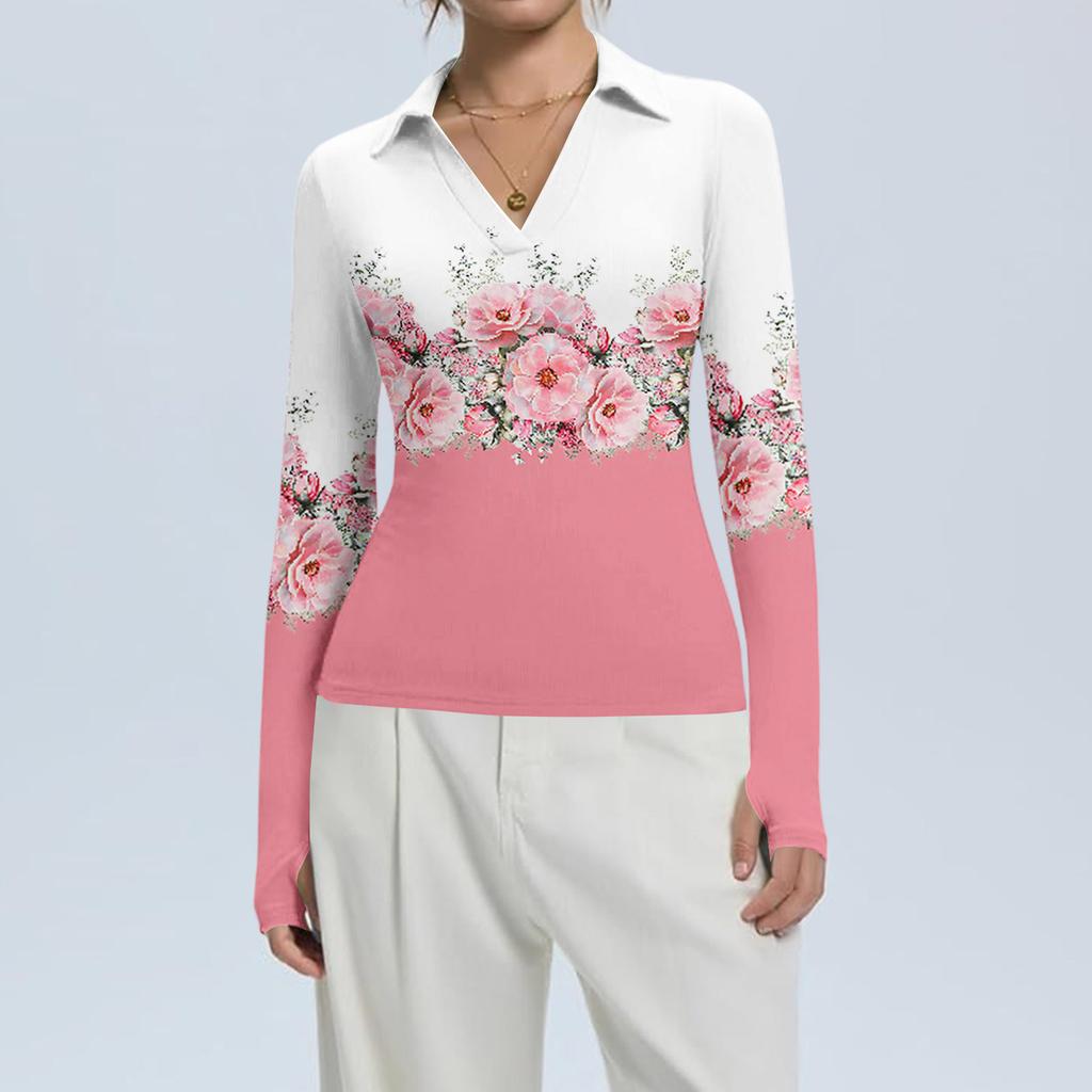 Женская Мода Повседневный Принт V-образный Вырез Длинный Рукав Застежка на Пуговицы Топ