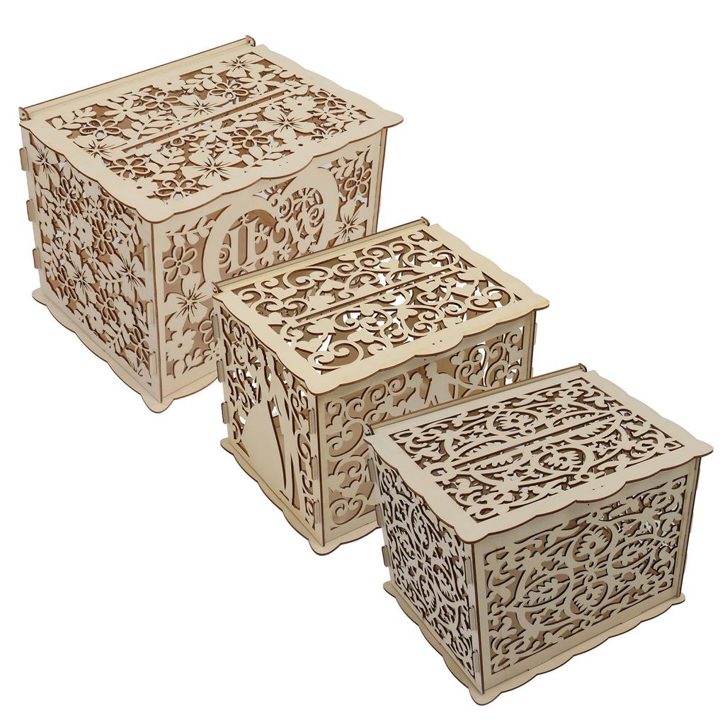 DIY Hollow Wooden Box Gift Card Money Case Wedding Reception Decoration Box Easy Assembly