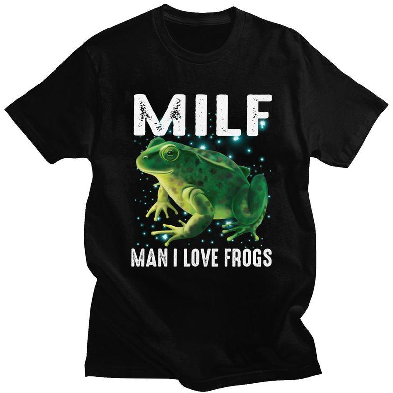 MILF Man I Love Frogs Tshirt for Men Short Sleeves Casual T Shirt Tshirt Slim Fit Pure Cotton Tee Valentines Day Gift