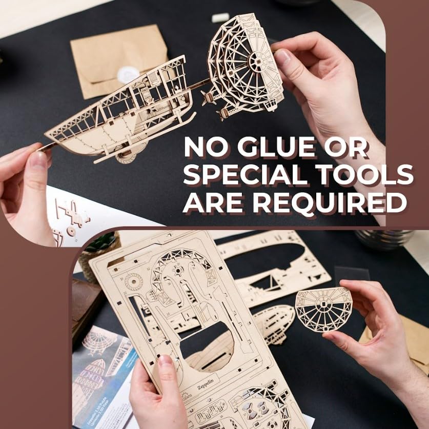 Ugears Zeppelin Puzzle 70208 Wooden 3D Puzzle No glue or tools 2.5D - required.