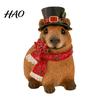 Small Resin Craft Christmas Capybara Figurine with Hat And Scarf, Cute Desk Decor Statue, Cartoon Animal Sculpture for Home Holiday Party Tabletop