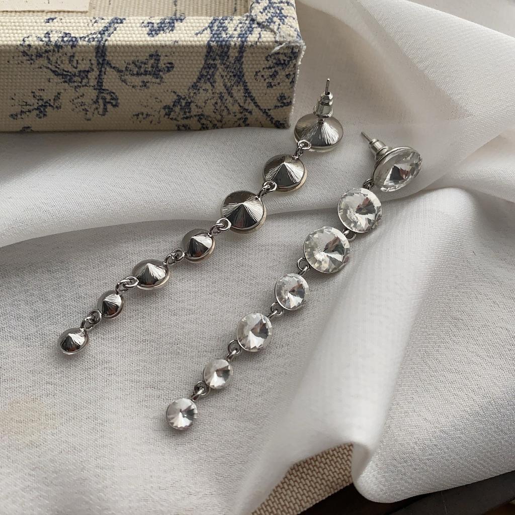 Длинные круглые серьги с бриллиантами, Серьги, Модная атмосфера, Серьги-гвоздики, Женский простой темперамент, Универсальное лицо, Тонкие серьги