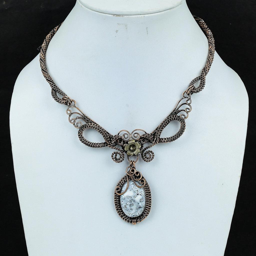 Опал Дендритовый Ручной Работы Ожерелье с Драгоценным Камнем, Ожерелье, Оплетенное Медной Проволокой 999 пробы, Антикварное Ювелирное Изделие, Для Подарка на Помолвку