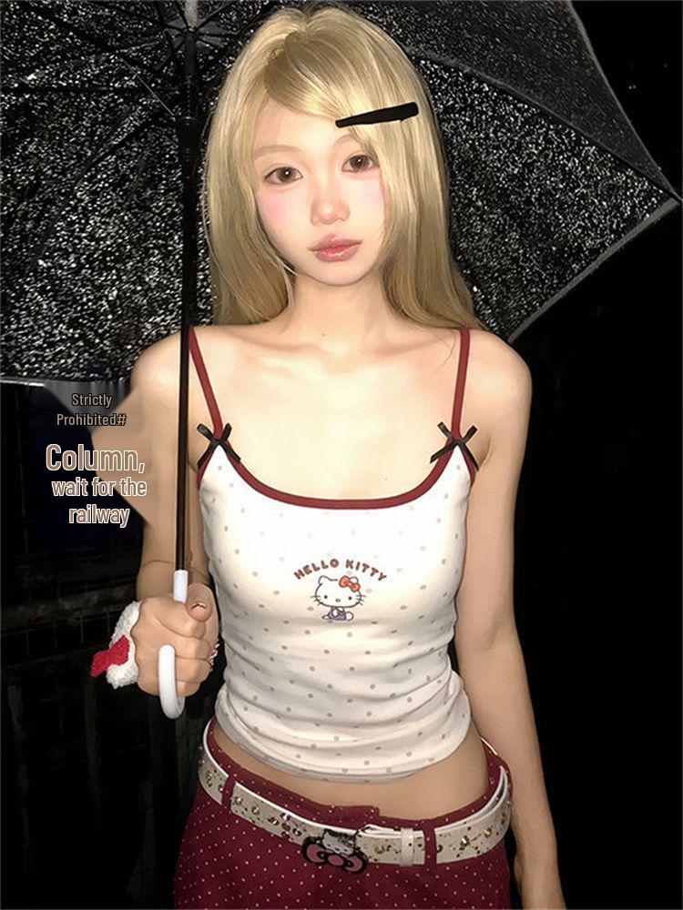 Ретро Корейский Острый Девушка Hello Kitty Майка - Облегающий Летний Жилет с Цветными Блоками