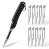 KeyUnity KK07BK Mini Titanium Alloy Art 10 Replacement Craft Paper Carving with Key Foldable Knife, Knife, Blades, Cutter, Knife, Ring, Small,
