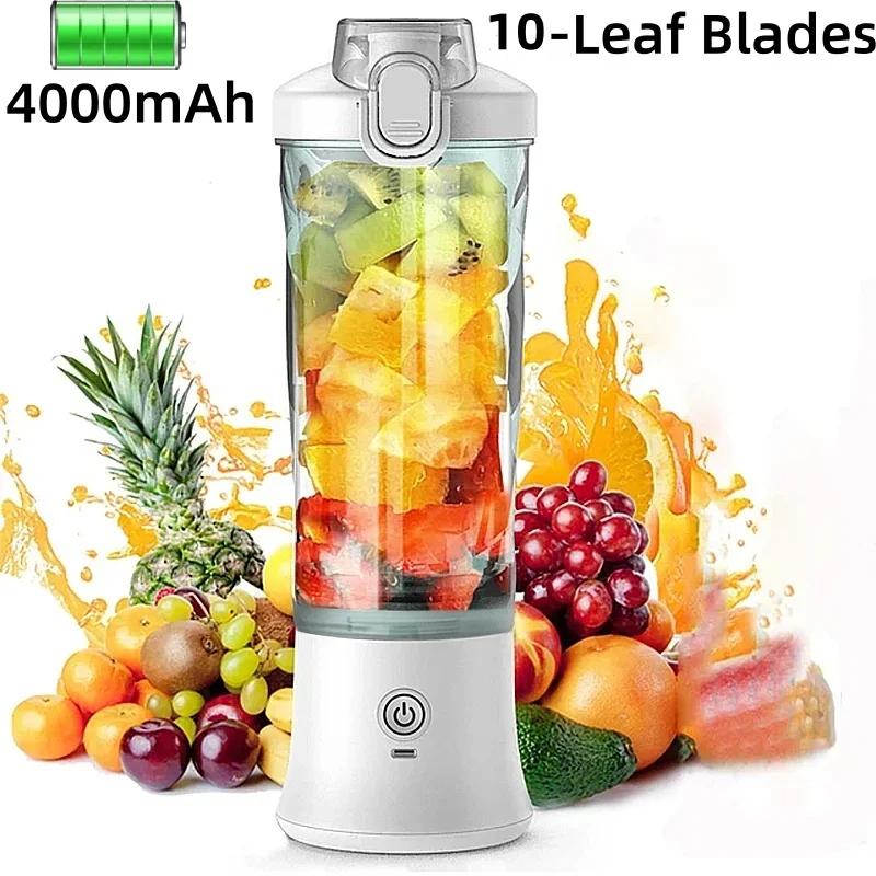 Новая портативная электрическая соковыжималка объемом 600 мл с 10 лезвиями, атмосферным светом, мощным двигателем, быстрым перемешиванием, для использования в помещении и на открытом воздухе, USB-соковыжималка