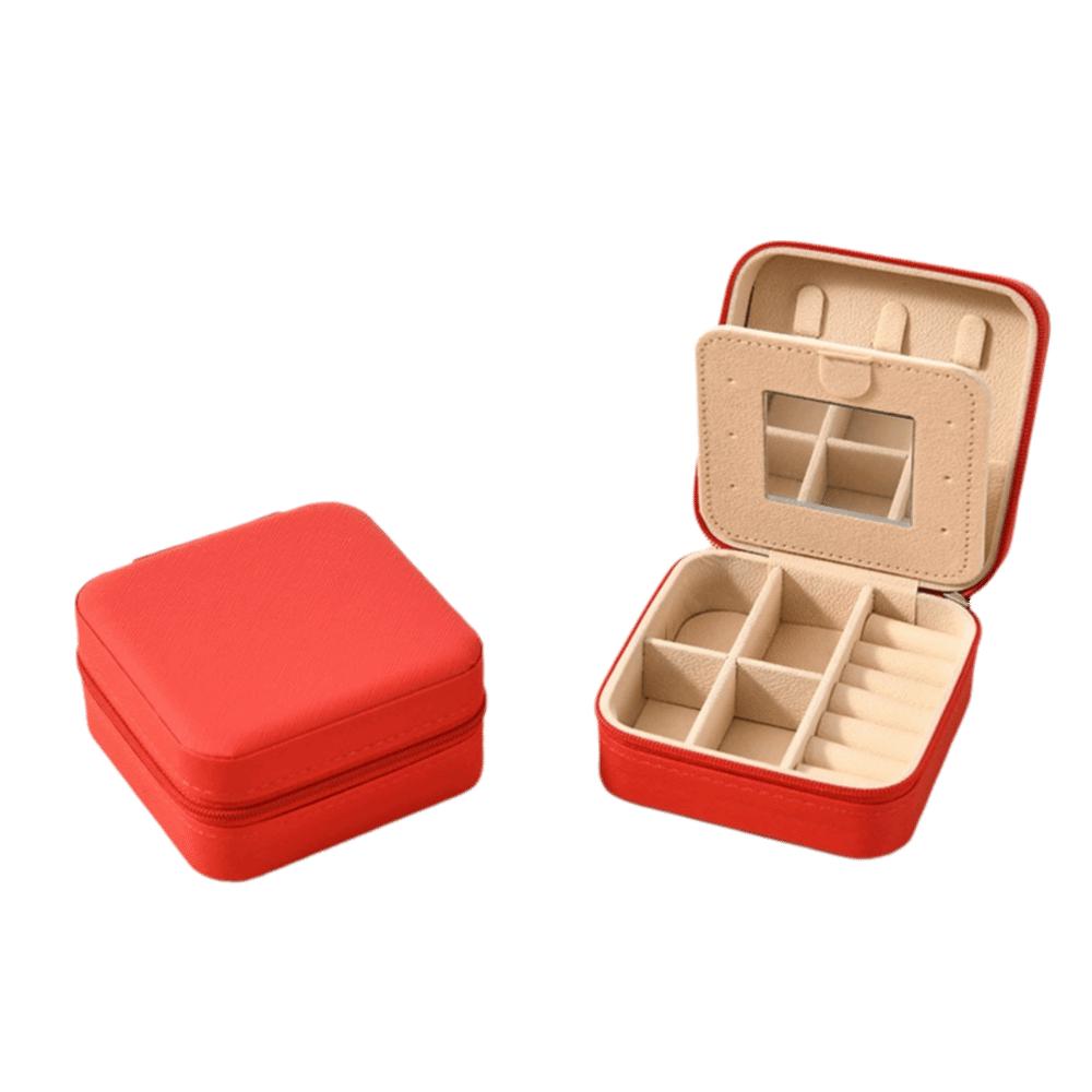 Storage Organizer Waterproof Portable Jewelry Box with Mirror Square Travel Organizer Zippered Closure Necklace Ring Box Travel