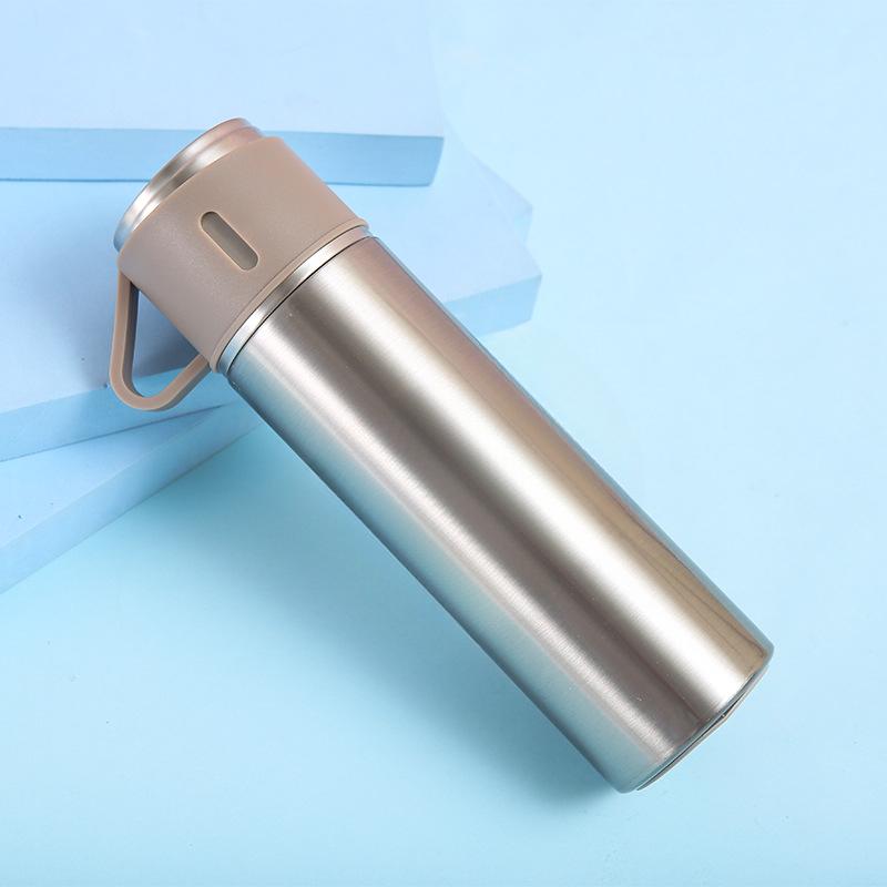 Набор кружек портативный с одной крышкой, однотонная кружка двойного назначения из нержавеющей стали, деловой вакуумный набор прямых чашек