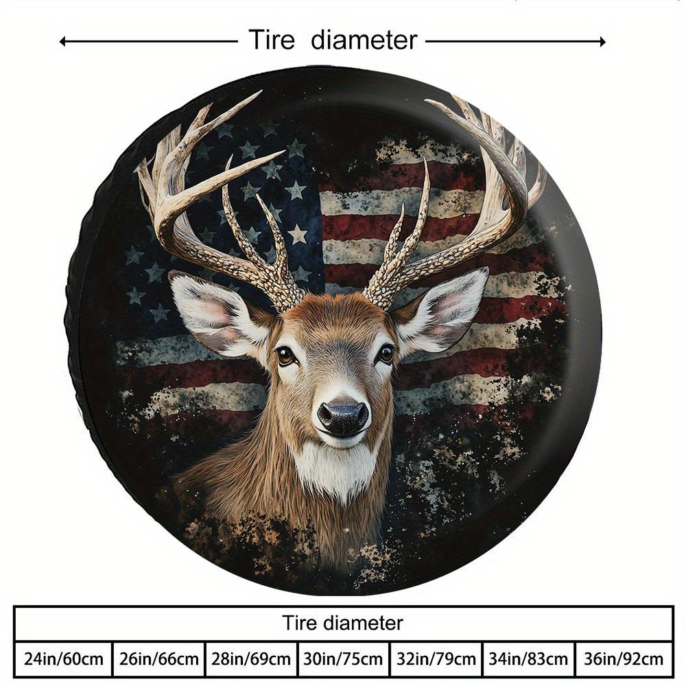 American Flag Deer Tire Protector For Trucks, RVs, And SUVs - Vintage Wilderness Design With Stars & Stripes, Durable All-Terrai