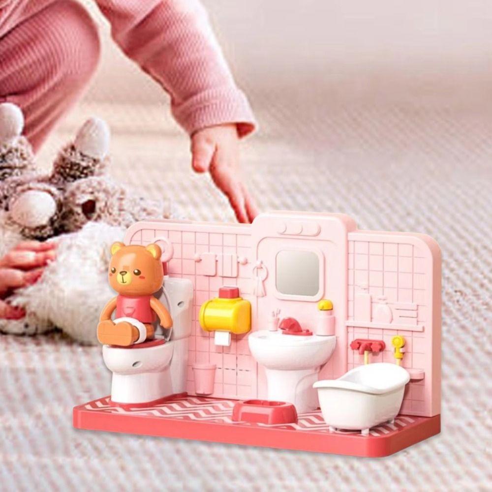 Dollhouse Furniture Bear Simulation Bathroom Toy Restroom Puzzle Toy Birthdays Christmas Gifts