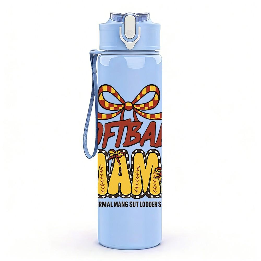 1PC Softball Mom Retro Slogan Print 750ml Color Plastic Sports Water Bottle Leakproof Flip Straw Lid Suitable for Sports Office Home Use