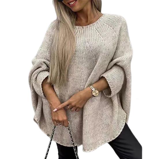 Women Sweater O-Neck 3/4 Sleeve Cloak Style Pullover Tops Solid Color Loose Fit Elastic Breathable Knitting Tops
