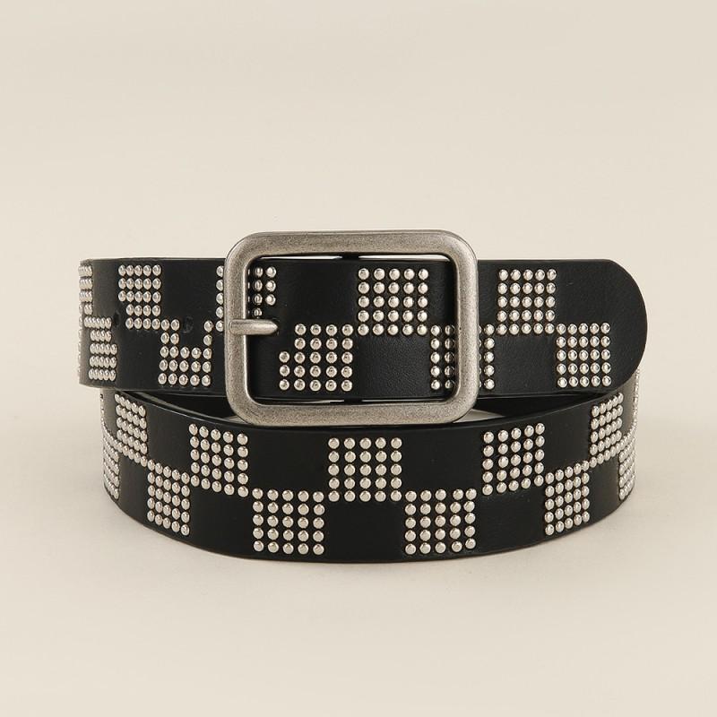 Womens Plaid Beaded Belt Trendy Casual Versatile Punk Y2K Geometric