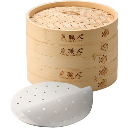 Commercial Kitchen Equipment, Heist Steamer Master Bamboo Steamer, 2-Tier (2 Steamers, 1 Lid), Commercial Steamer with 20 Steamer Sheets (Mushu Shokun