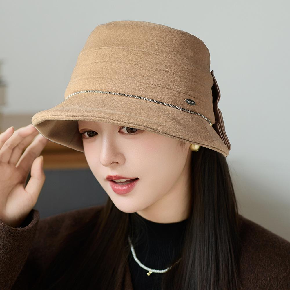 Autumn and winter elegant thickened polished cotton basin hat women's big head circumference outdoor windproof face small warm fisherman hat
