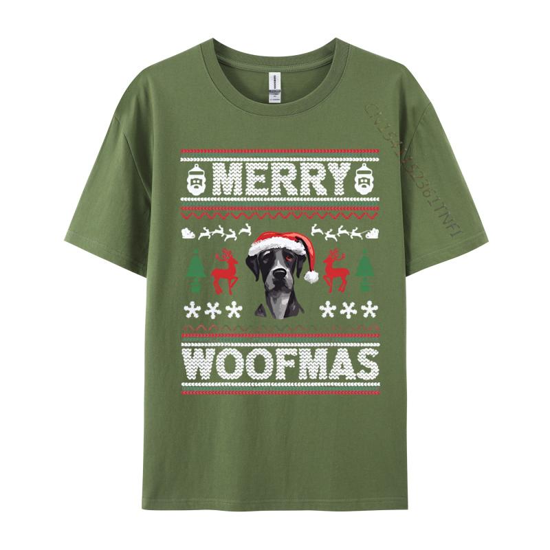 Merry Woofmas Ugly Christmas Great Dane Tshirts Tops Anime Printed Tshirt Cotton Casual Big And Tall T Shirts