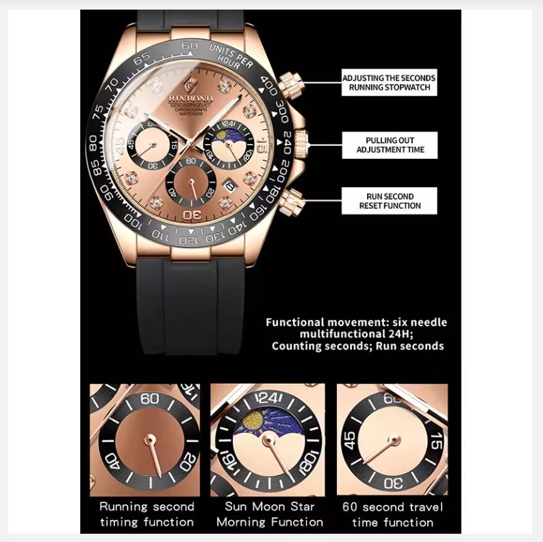 Кварцевые часы для мужчин силиконовый ремешок фаза луны дата хронограф циферблат водонепроницаемые спортивные модные деловые мужские наручные часы