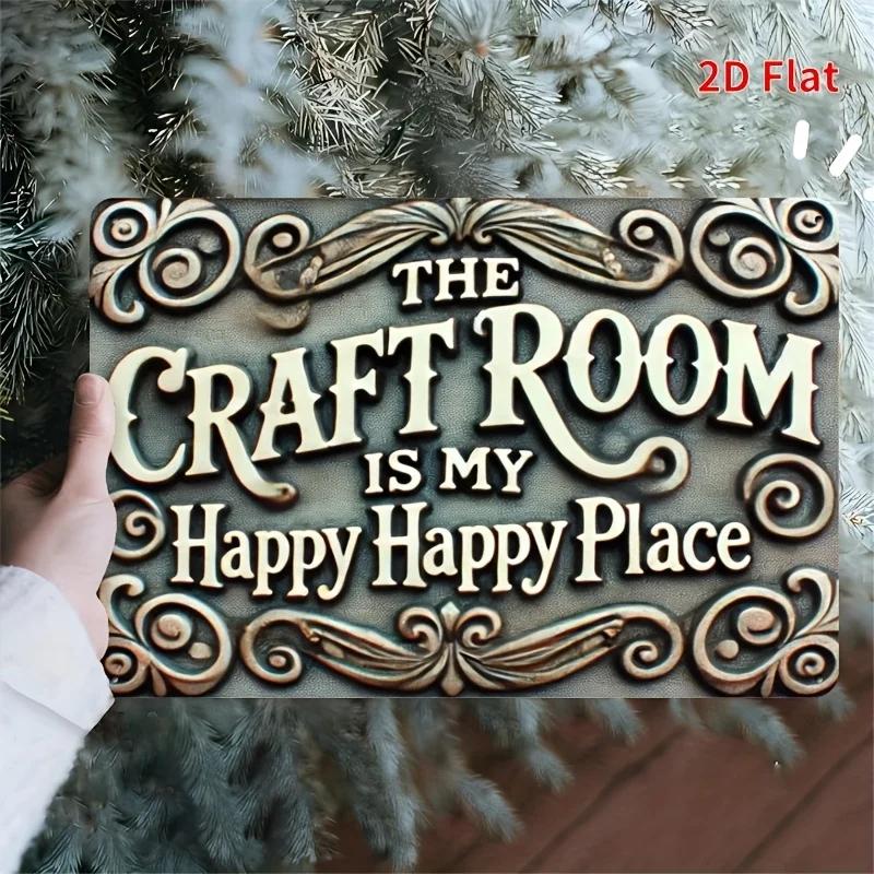 Vintage Craft Room Logo Craft Room is My Happy Place Rustic iron wall art with floral design perfect for room decoration